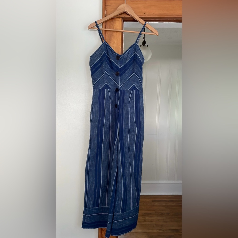 Indigo Blue Boho Wide-Leg Button Front Jumpsuit Sz XS